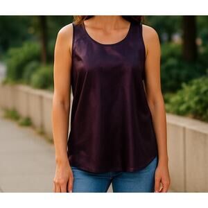 Deep Purple Satin Tank Top Plus Shimmering Casual Cami Sleeveless Blouses
